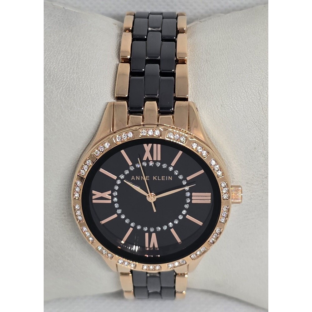 Womens Anne Klein Black Rose Gold Tone Crystal Dial Ceramic Watch AK/3548BKRG 13 - Picture 4 of 10